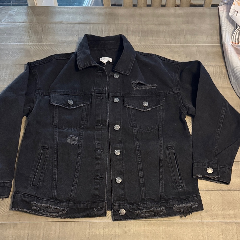 Forever 21 Black Distressed Jean Jacket